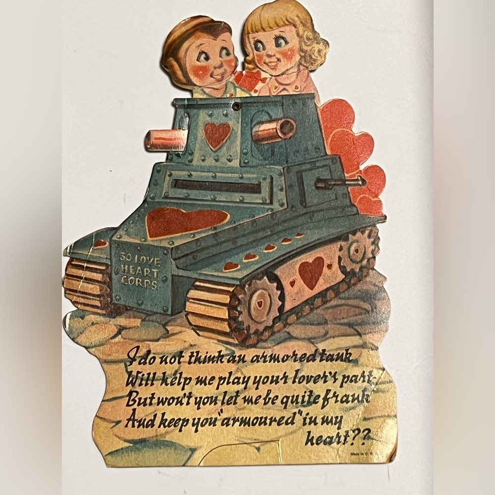 Vintage Style Kids Toy Tank Card with Hearts